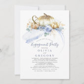 金ゴールドパンプキンズダスティーブルー秋婚約パーティ 招待状 (正面)