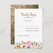 金ゴールドパンプキンピンクフローラ花瓶秋の結婚式RSVP 出欠カード (正面/裏面)