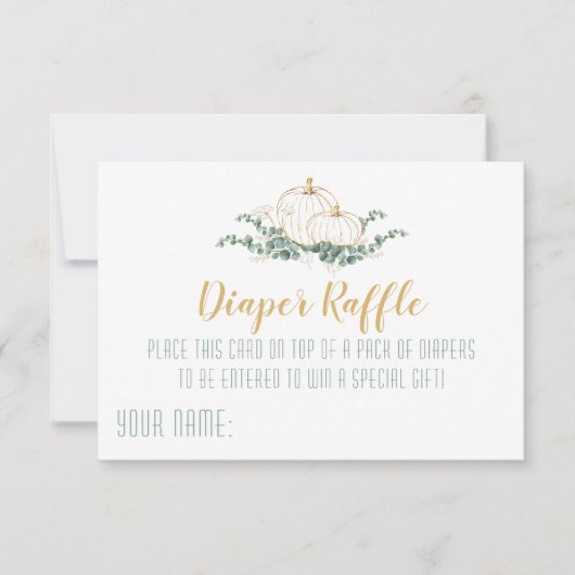 金ゴールドパンプキンベビーシャワーおむつラッフルカード 招待状 (正面)