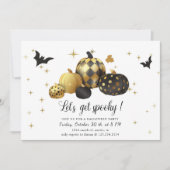 金ゴールドパンプキンレッツゲー不気味ハローウィンパーティ 招待状 (正面)