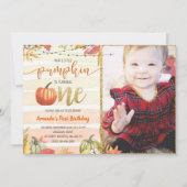 金ゴールドパンプキン秋オレンジファースト誕生日 招待状 (正面)