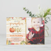 金ゴールドパンプキン秋オレンジファースト誕生日 招待状 (スタンド正面)