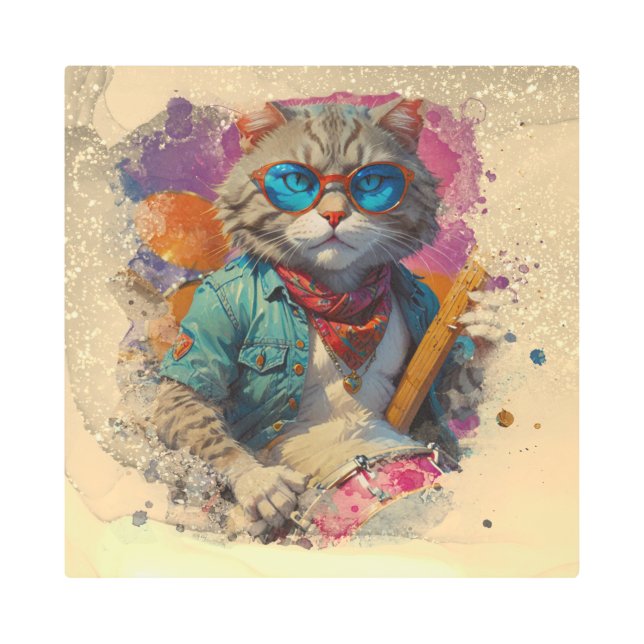 *~* *~*金ゴールドパーカッショクールニストCat AP91ドラマー メタルプリント (正面)