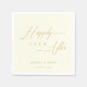 金ゴールドパーソナライズされたがアイボリーの後に楽しく結婚なる スタンダードカクテルナプキン (正面)