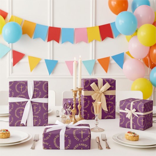 金ゴールドパーソナライズされたとグレープレッドマゼンタコミューン ラッピングペーパー