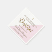 金ゴールドパーソナライズされたとピンクの白いベビーガールの洗礼 スタンダードカクテルナプキン (角)