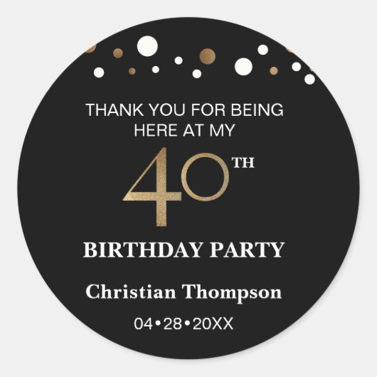 金ゴールドパーソナライズされたとブラックテーマ40歳 ラウンドシール (正面)