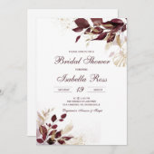 金ゴールドパーソナライズされたとブルゴーニュブライダルシャワー 招待状 (正面/裏面)