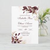 金ゴールドパーソナライズされたとブルゴーニュ結婚式招待状 招待状 (スタンド正面)