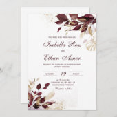 金ゴールドパーソナライズされたとブルゴーニュ結婚式招待状 招待状 (正面/裏面)