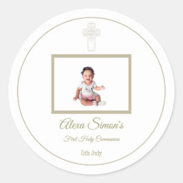 金ゴールドパーソナライズされたとホワイトファースト聖餐式 ラウンドシール