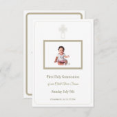 金ゴールドパーソナライズされたとホワイトファースト聖餐式 出欠カード (正面/裏面)