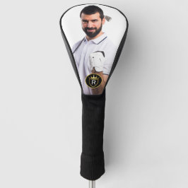 金ゴールドパーソナライズされたとホワイトモノグラム写真 ゴルフヘッドカバー