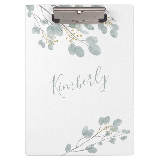 金ゴールドパーソナライズされたとユーカリ クリップボード (正面)