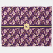 金ゴールドパーソナライズされたと紫アジアフローラ フリースブランケット (正面(横))
