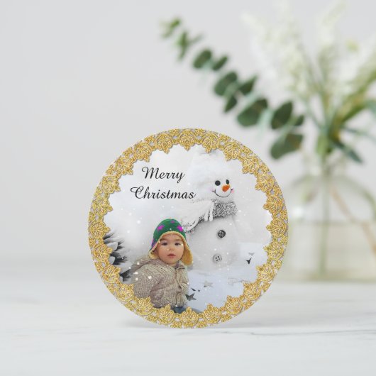 金ゴールドパーソナライズされたと緑のメリークリスマスカード シーズンカード (スタンド正面)