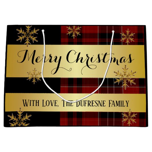 金ゴールドパーソナライズされたのクリスマス ラージペーパーバッグ (正面)