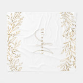 金ゴールドパーソナライズされたの植物名及びモノグラム フリースブランケット (正面(横))