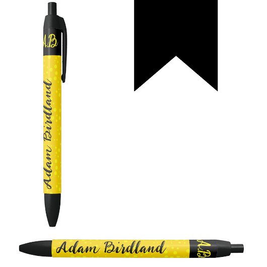 金ゴールドパーソナライズされたイニシャルモノグラム名，ラグジュアリー 黒ボールペン