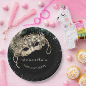 金ゴールドパーソナライズされたエメラルドグリーンマスカレードパーティー ペーパープレート (パーティー)