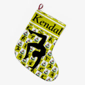 金ゴールドパーソナライズされたギムナストガールクリスマスストッキング ラージクリスマスストッキング (正面 (吊り時))