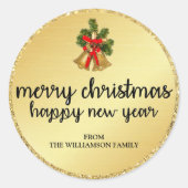 金ゴールドパーソナライズされたクリスマスベル封筒用シール ラウンドシール (正面)