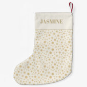 金ゴールドパーソナライズされたクリーム雪の結晶クリスマス スモールクリスマスストッキング (裏面)