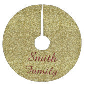 金ゴールドパーソナライズされたグリッターのクリスマスツリースカート ブラッシュドポリエステルツリースカート (正面)