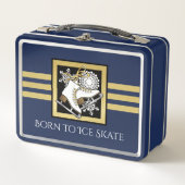 金ゴールドパーソナライズされたグリッタースケート メタルランチボックス (正面)