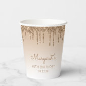 金ゴールドパーソナライズされたグリッタードリップ70thバースデーパーティー 紙コップ (裏面)