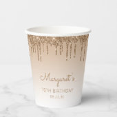 金ゴールドパーソナライズされたグリッタードリップ70thバースデーパーティー 紙コップ (正面)