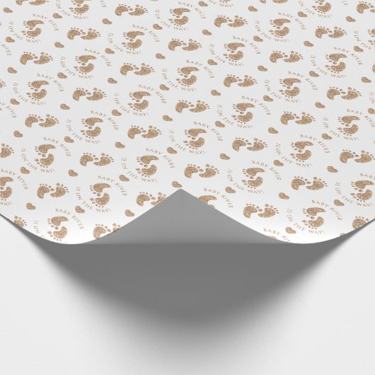 金ゴールドパーソナライズされたグリッターベビー足ベビーシャワーWr ラッピングペーパー (角)