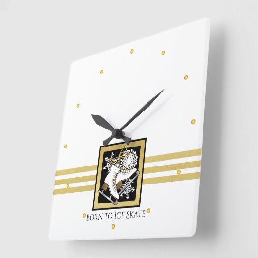 金ゴールドパーソナライズされたグリッター白黒アイススケート スクエア壁時計 (傾斜)