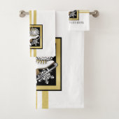 金ゴールドパーソナライズされたグリッター白黒アイススケート バスタオルセット (インサイチュ)