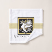 金ゴールドパーソナライズされたグリッター白黒アイススケート バスタオルセット (ウォッシュタオル)