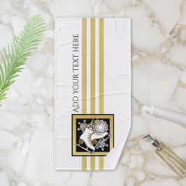 金ゴールドパーソナライズされたグリッター白黒アイススケート バスタオルセット