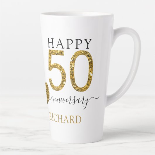 金ゴールドパーソナライズされたグリッター50結婚周年 カフェラテマグ (右)