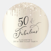金ゴールドパーソナライズされたグリッター50誕生日 ラウンドシール (正面)