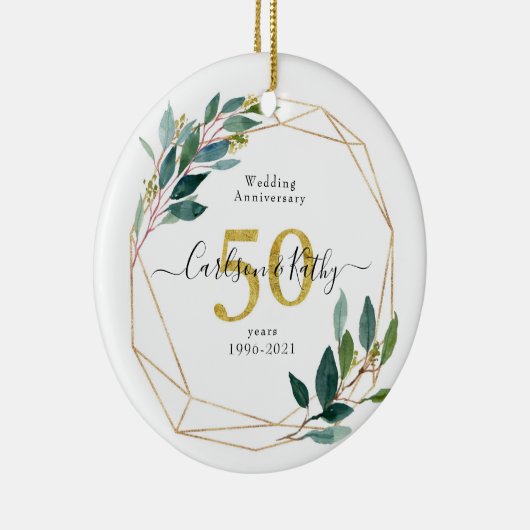金ゴールドパーソナライズされたグリーンリー50周年記念 セラミックオーナメント (右)