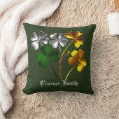 金ゴールドパーソナライズされたシルバーグリーンシャームロックラッキーギフト クッション (ブランケット)