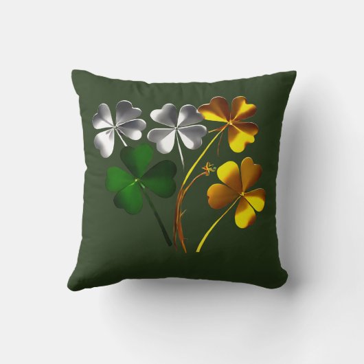 金ゴールドパーソナライズされたシルバーグリーンシャームロックラッキーギフト クッション (裏面)