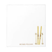 金ゴールドパーソナライズされたスキー |ヴィンテージスキーイラストレーション ノートパッド (正面)