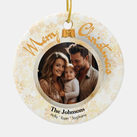 金ゴールドパーソナライズされたスノーフレークパーソナライズされたオーナメント セラミックオーナメント (正面)