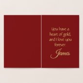 金ゴールドパーソナライズされたゾウとハートバレンタイン 箔カード (内部)