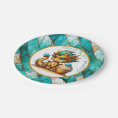 金ゴールドパーソナライズされたティール(緑がかった色)ドラゴンボーイズバースデーパーティー ペーパープレート (アングル)