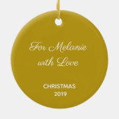 金ゴールドパーソナライズされたトレブルクレフ、 音符記号スノーフレークミュージカル セラミックオーナメント (裏面)