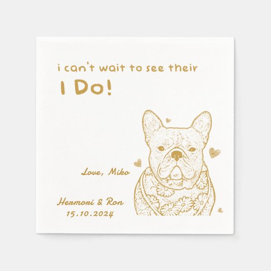 金ゴールドパーソナライズされたドッグシンプルカスタム結婚ズ スタンダードカクテルナプキン (正面)