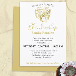 金ゴールドパーソナライズされたハートツリーファミリ懇親会ホワイト 招待状