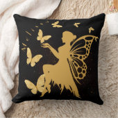 金ゴールドパーソナライズされたバタフライフェアリー クッション (ブランケット)