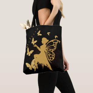 金ゴールドパーソナライズされたバタフライフェアリー トートバッグ